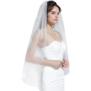 Bridal Veil with Comb 1 Tier Cut Edge Ivory White Elbow Fingertip Cathedral